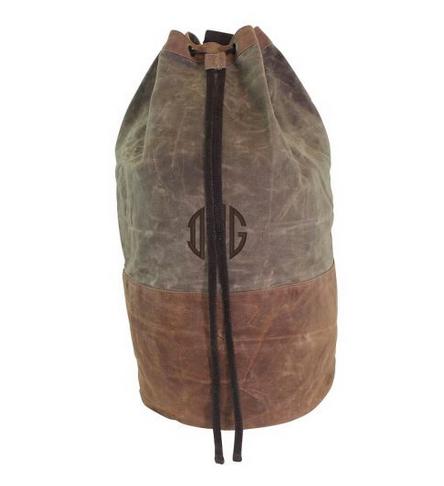 Monogrammed Olive Waxed Canvas Duffel   Luggage & Bags > Duffel Bags