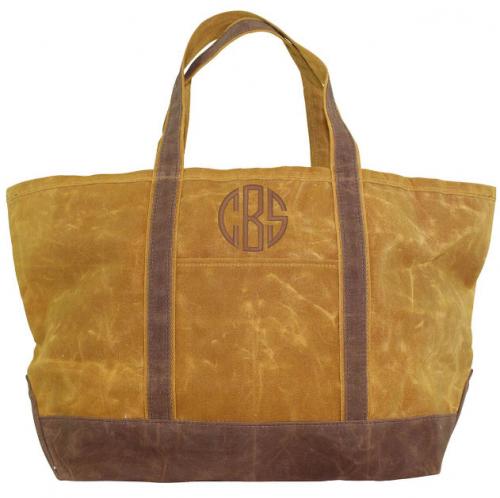 Monogrammed Yellow Canvas Boat Tote with Khaki Trim   Apparel & Accessories > Handbags > Tote Handbags