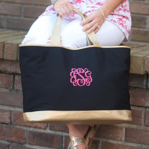 Personalized Black Canvas Cabana Tote  Apparel & Accessories > Handbags > Tote Handbags