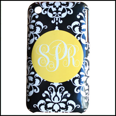 Black Damask with Yellow Solid Circle Script Cell Phone Case