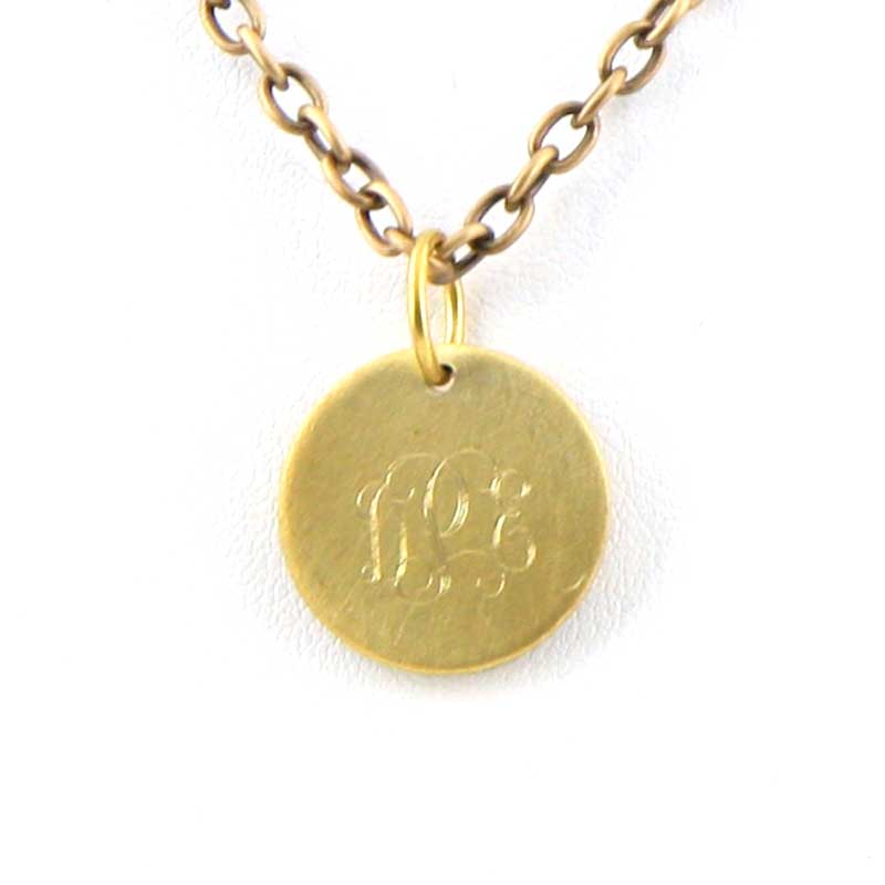 Monogrammed Pendants on Brushed Brass Small Round Monogrammed Pendant At The Pink Monogram