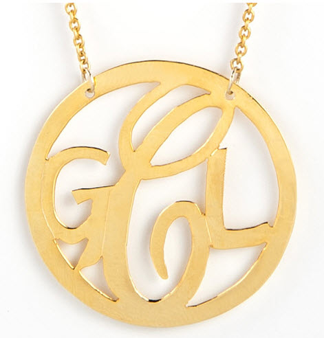 Monogrammed Pendants on Three Initial Monogram Necklace In 14k Gold At The Pink Monogram