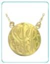 monogrammed hand engraved round pendant in sterling or gold plated