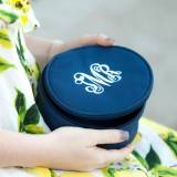 Personalized Round Navy Blue Jewelry Case