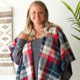 Monogrammed Red And Navy Plaid Kennedy Shawl