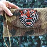 Camo Beaded Clutch With Beaded Tiger