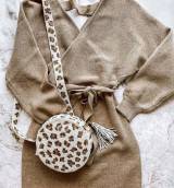 Round Leopard Beaded Bag With Shoulder Strap