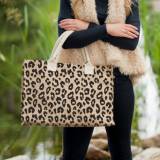 Monogrammed Leopard Burlap Tote Bag