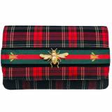 Lisi Lerch Ruby Red Plaid Stripe Bee Clutch