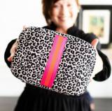 Orange Hot Pink Leopard Neoprene Cosmetic Bag