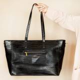 Monogrammed Black Crocodile Work Tote