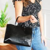 Monogrammed Black Crocodile Daily Tote