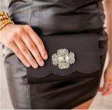 Lisi Lerch Ruby Scalloped Faille Black Clutch