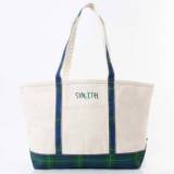 Personalized Navy Plaid Large Classic Tote