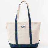 Personalized Navy Plaid Medium Classic Tote