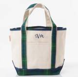 Personalized Navy Plaid Handy Open Top Tote