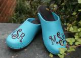Monogrammed Turquoise Wool Clogs