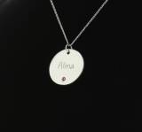 Engraved Name Disc Necklace With Birthstone