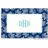  Placemat With Coral Repeat Navy Pattern