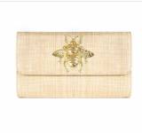 Avery Straw Foldover Clutch With Motif