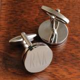 Monogrammed Silver Cufflinks Pin Stripe