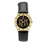 Monogrammed Ladies Watch In  Black And Gold