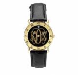 Monogrammed Ladies Watch In  Black And Gold