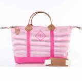 Monogrammed Hot Pink Stripes Weekender Bag 