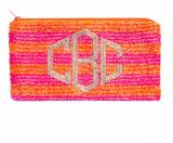 Striped Beaded Diamond Monogram Clutch