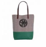 Monogrammed Tote With Black Stripes 