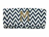 Chevron Pattern Beaded Monogram Clutch