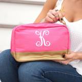 Monogrammed Hot Pink Cabana Cosmetic Bag