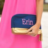 Monogrammed Navy Blue Cabana Cosmetic Bag