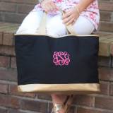 Personalized Black Canvas Cabana Tote