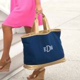 Personalized Navy Blue Canvas Cabana Tote