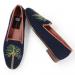 Needlepoint Palm Tree On Navy Ladies Loafers By Paige