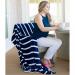 Personalized Navy Stripe Plush Blanket