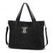 Monogrammed Black Textured Vegan Leather Functional Tote