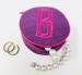 4’’ Jewelry Roll In Purple Textured Linen With Single Letter Kim Monogram 