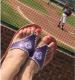 Monogrammed Sandals Purple Ruffles