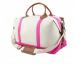 Monogrammed Weekender Bag In White Canvas With Pink Trim 