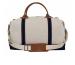 Monogrammed Weekender Bag In White Canvas With Navy Trim 