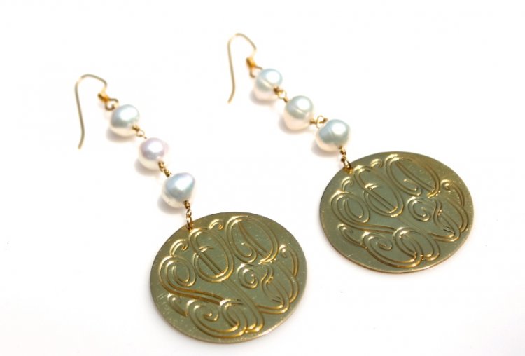 Dangle Monogrammed Earrings With Pearls