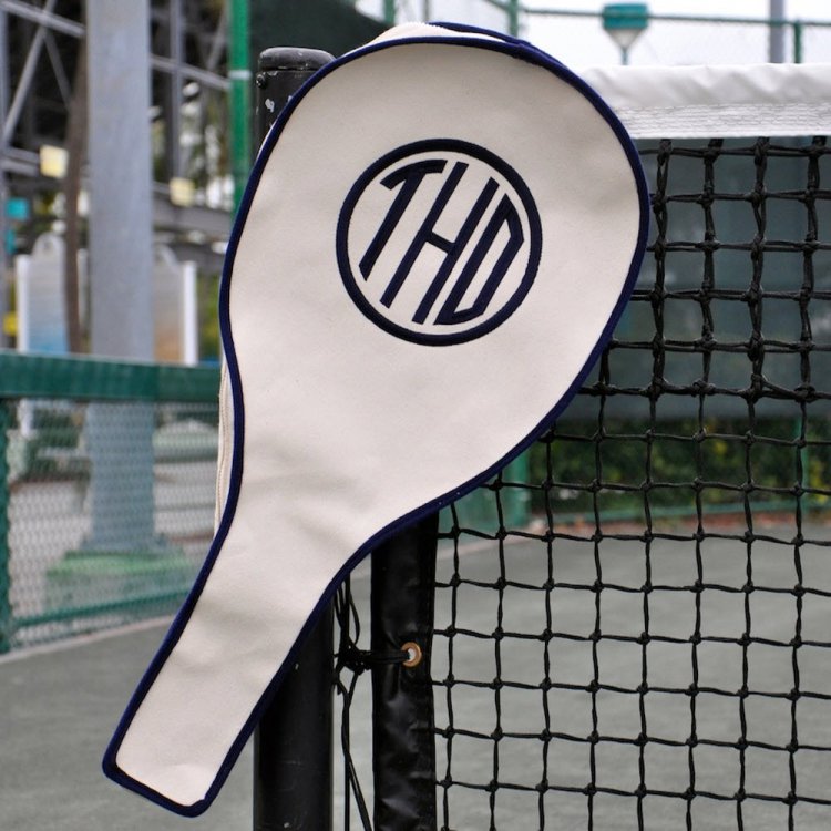 Queen Bea Monogrammed Tennis Racket Cover Navy