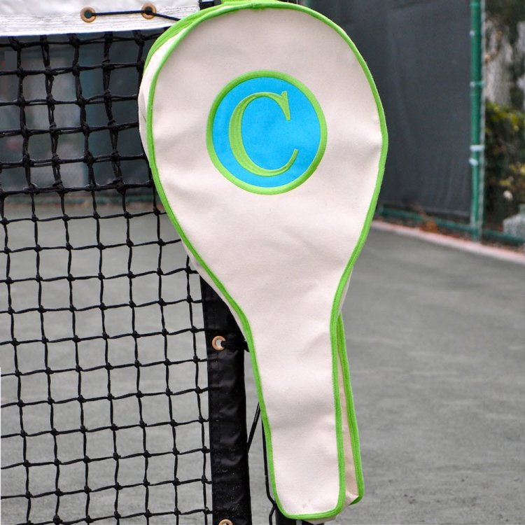 Queen Bea Monogrammed Tennis Racket Cover Navy