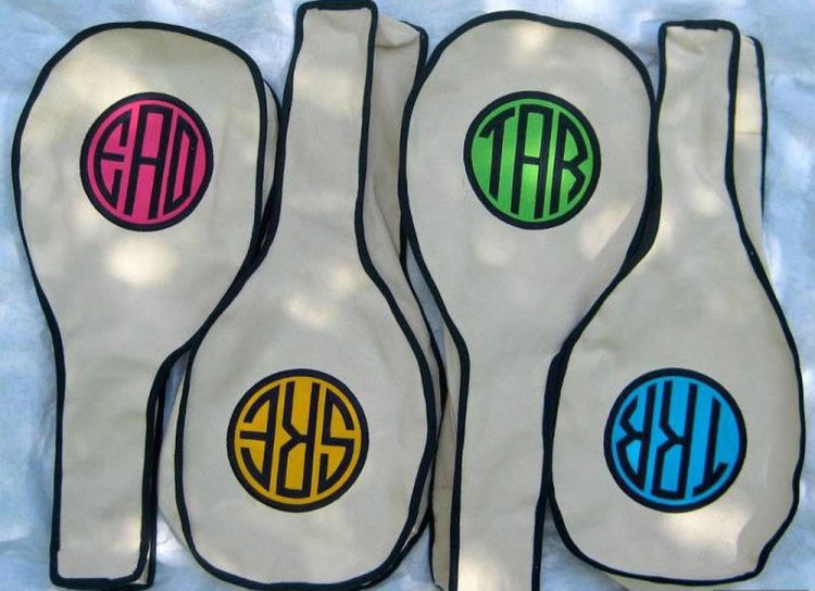 Queen Bea Monogrammed Tennis Racket Cover Navy