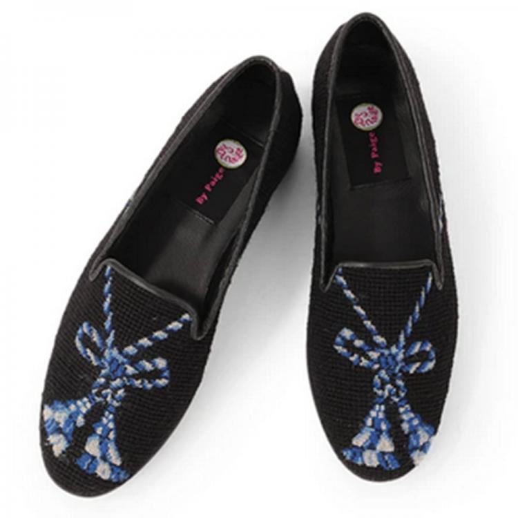 By Paige Ladies Blue Tassel Needlepoint Loafers