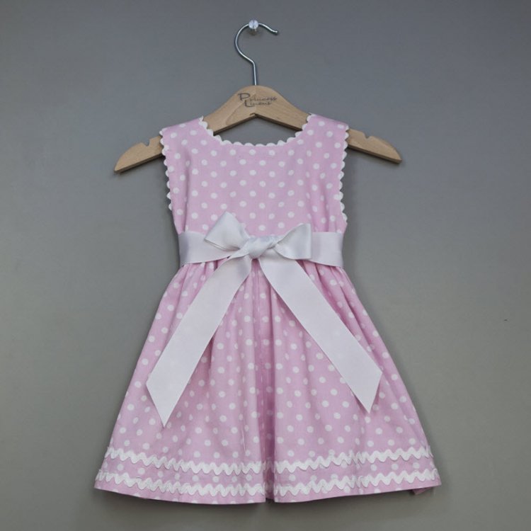 Monogrammed Polka Dot Pique Sash Dress In Pink