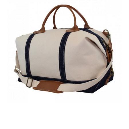 Monogrammed Weekender Bag With Navy Trim
