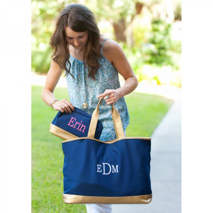 Personalized Navy Blue Canvas Cabana Tote
